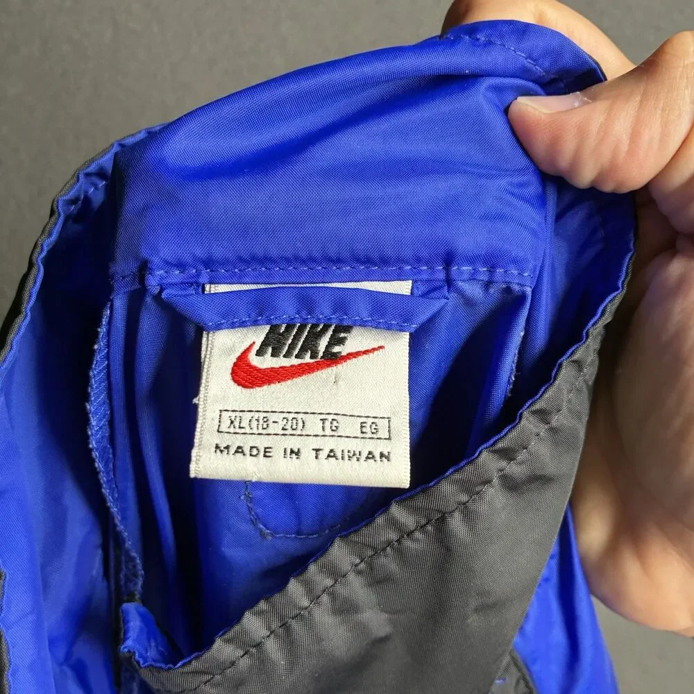 Vintage 90s Nike Track Jacket Boys XL 16-18 Blue Stripe Full Zip Windbreaker